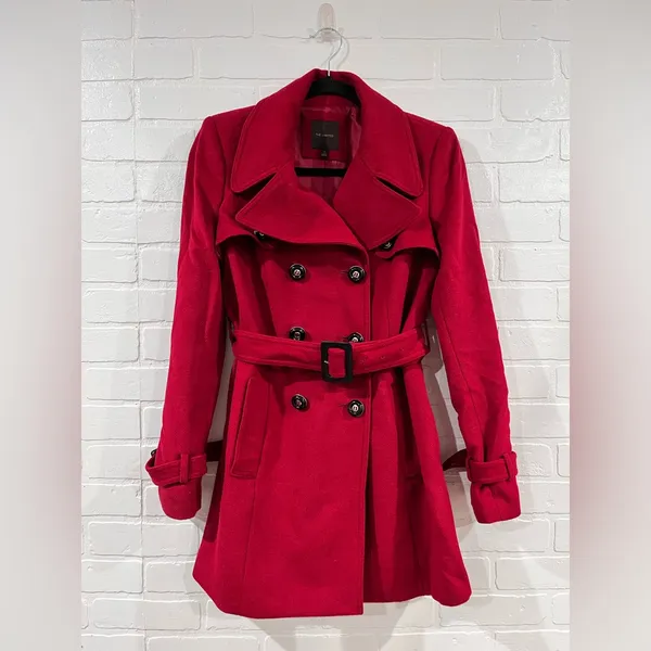The Limited Red Wool Belted Pea Coat - Image 4