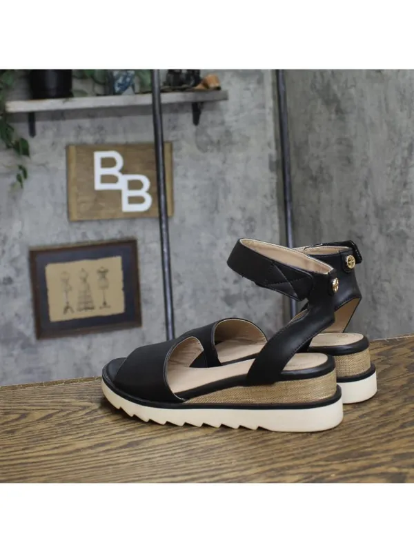 Giani Bernini Womens Constancia Ankle Strap Wedge Sandals Black Smooth 6M - Image 2