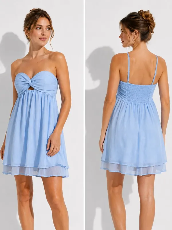 Wild Fable Light Blue Strapless Babydoll Mini Dress With Straps Medium NWT - Image 2