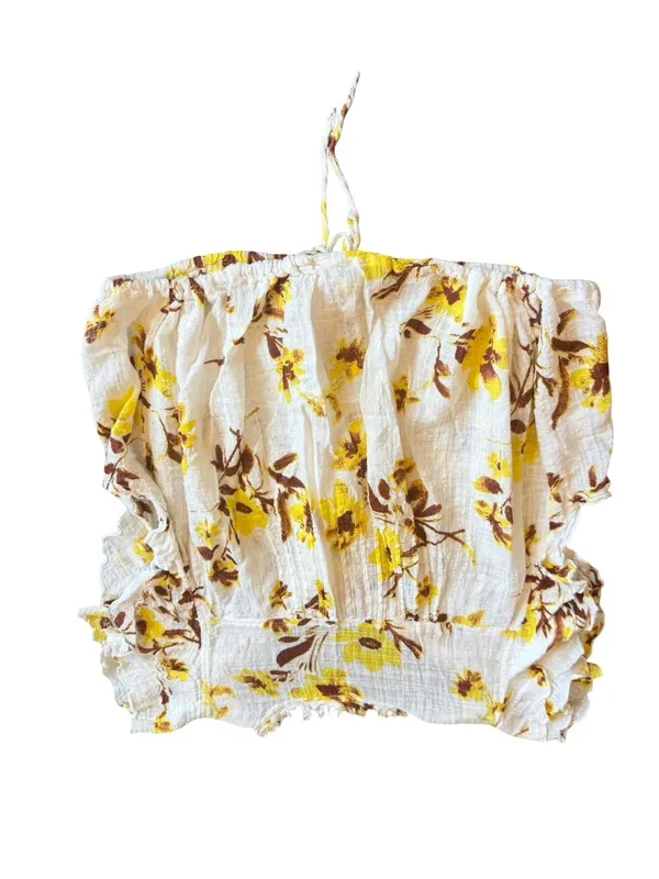 Free People One Naya Floral Crop Top Shirt Blouse Gauze Stretch Size Large - Image 10