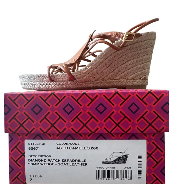Tory Burch Diamond Patch Espadrille Wedge‎ Aged Camello 7 - Image 6