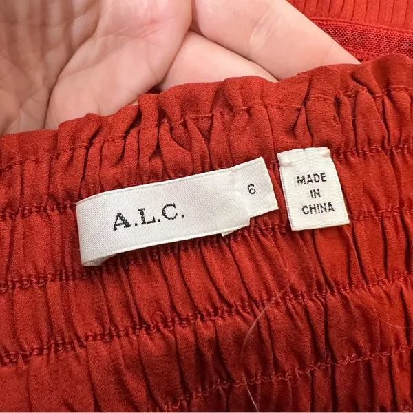ALC silk‎ blend pleat smocked skirt orange rust sz 6 - Image 5