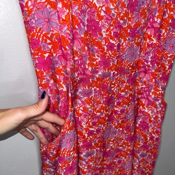 Tuckernuck Floral Mini Dress Womens Pink Orange Linen Pocket Sundress Excellent - Image 4
