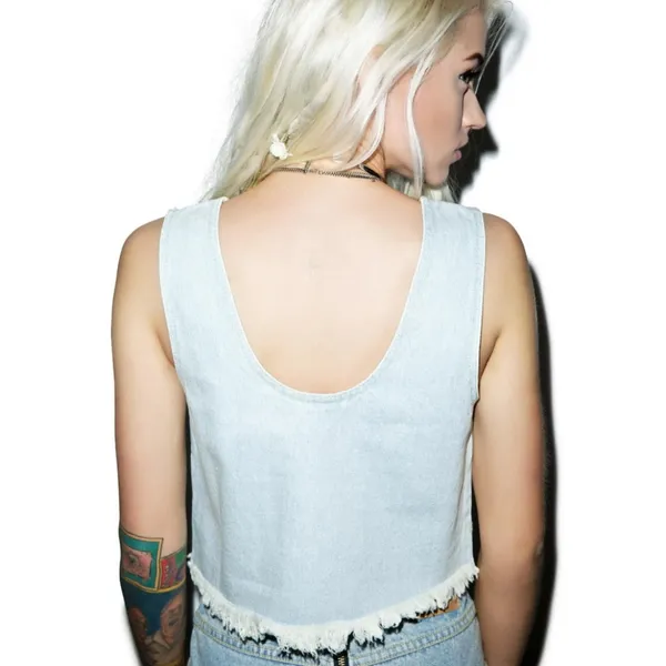 NEW Somedays Lovin' Moku Denim Crop Top Distressed - Image 2