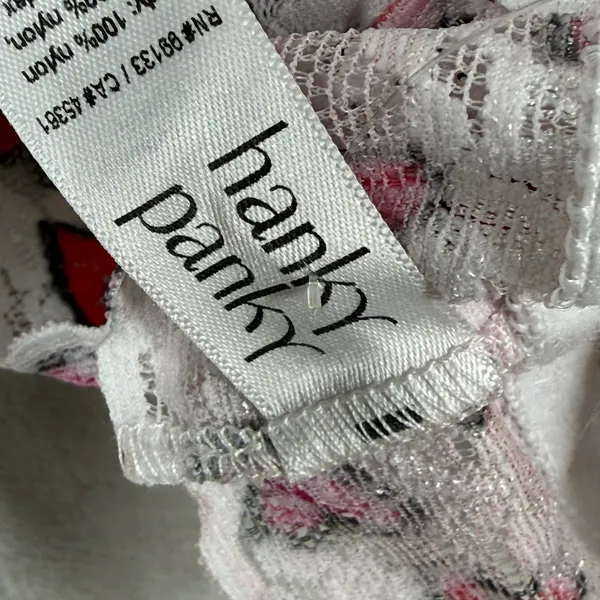 Hanky Panky‎ Heart Print Padded Lace Triangle Bralette White Red Pink Small NWOT - Image 2