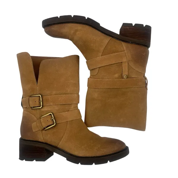 Donald Pliner Saraya Suede Boots Motorcycle Tan Sz 10 preppy Outdoor Combat - Image 6