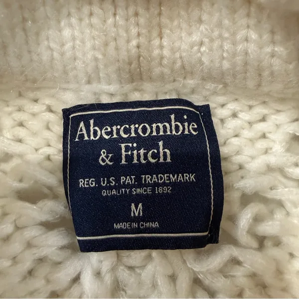 Abercrombie & Fitch Chunky Cable Knit Sweater Balloon Sleeve Womens Medium Ivory - Image 6