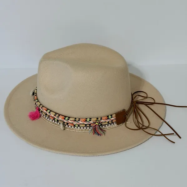 Boho Western Wool Fedora Rancher Hat with Tassels‎ Seashells Boho Festival - Image 7
