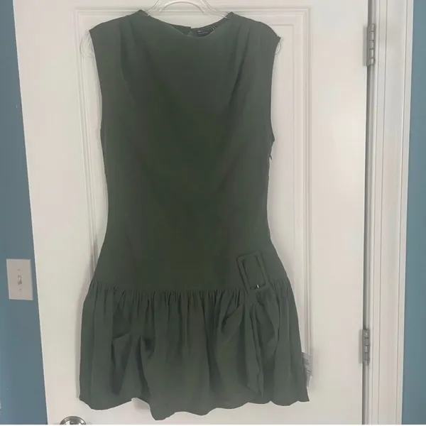 NWT ASOS Design Cowl Neck Hitched Hem Cupro Mini Dress Dark Green Size 10 - Image 5