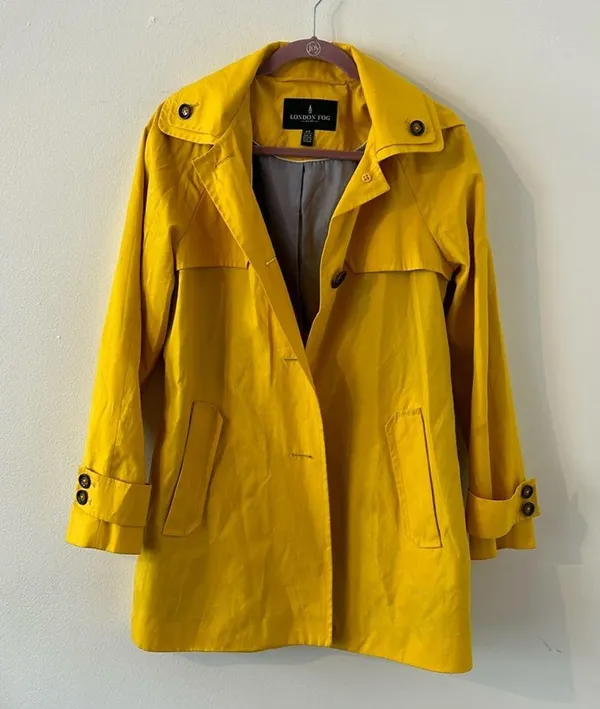 London Fog Yellow Hooded Single Breasted A-Line Rain Jacket Size Small - Image 2