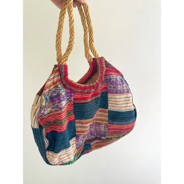 Patchwork Quilt Rope Fabric Shoulder Bag Red - Image 4