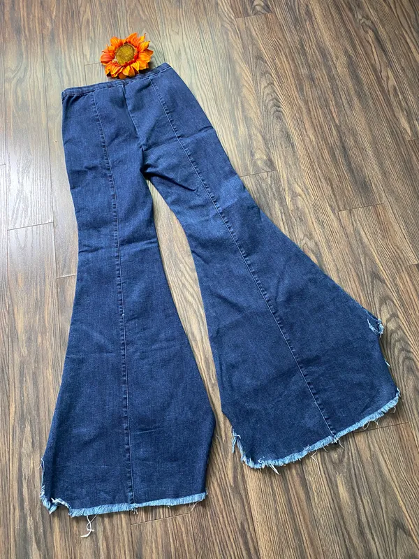 FOR THE REPUBLIC Hi-Low Raw Hem Bell Bottom Jeans | 6 - Image 7