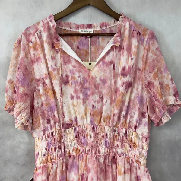 ANDTHEWHY Floral Chiffon Midi Dress‎ Womens 1X Metallic Romantic Fairy Whimsy - Image 3