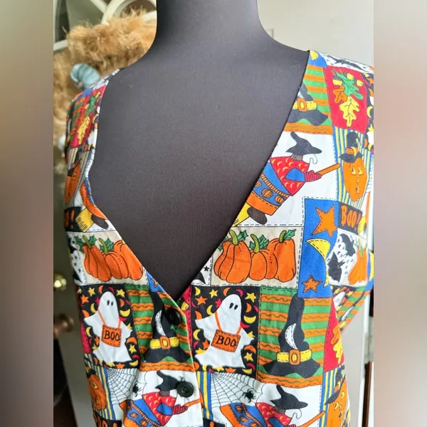 Vintage 90s Basic Editions Halloween print cotton vest, size large - Image 3