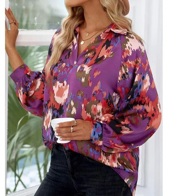 NEW Blouse Tops V Neck Lantern Long Sleeve Shirt M - Image 3