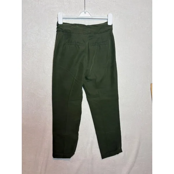 Anthropologie Coquille Olive Green Paperbag Waist Tapered Ankle Pants with Tie - Image 6