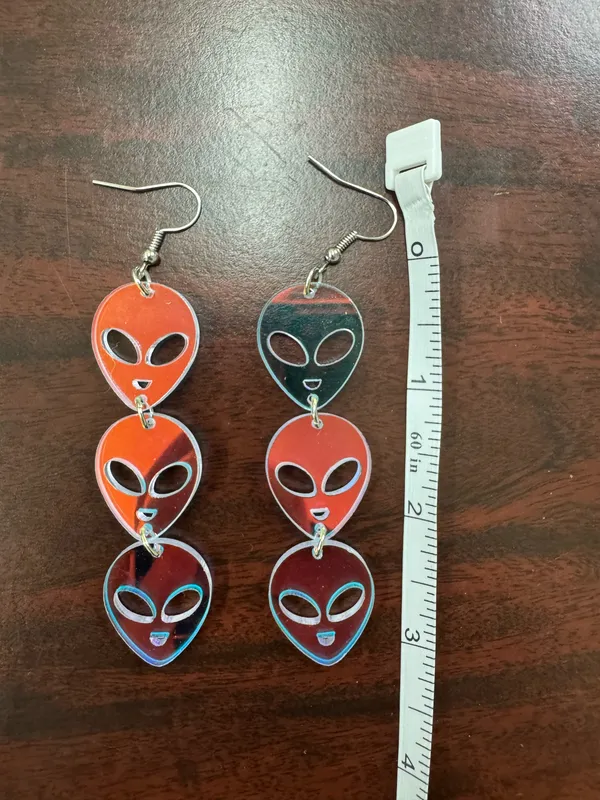 Iridescent Long Dangle Alien Earrings Multiple - Image 3