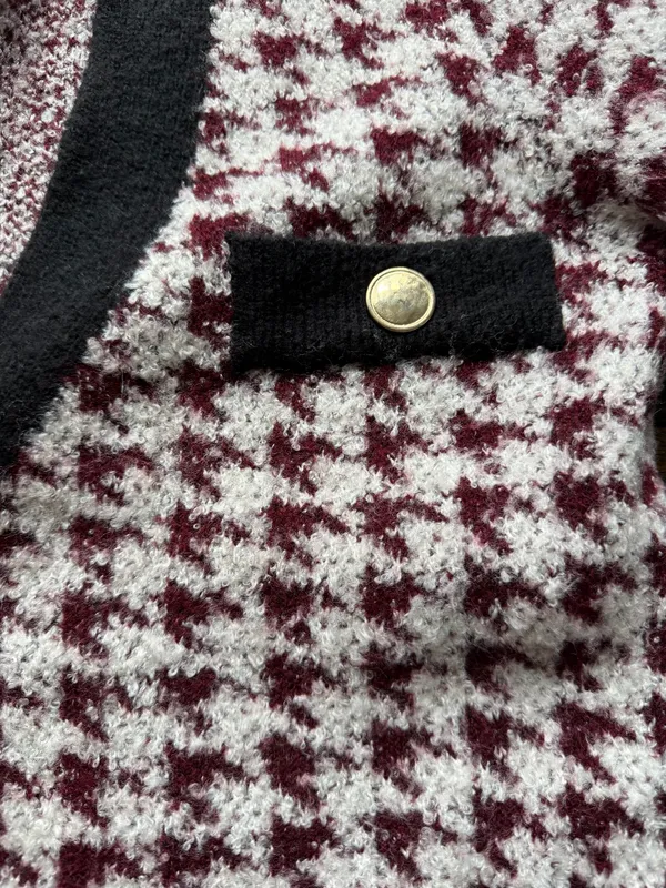Anthropologie Maeve Burgundy and White Houndstooth Cardigan - Image 3