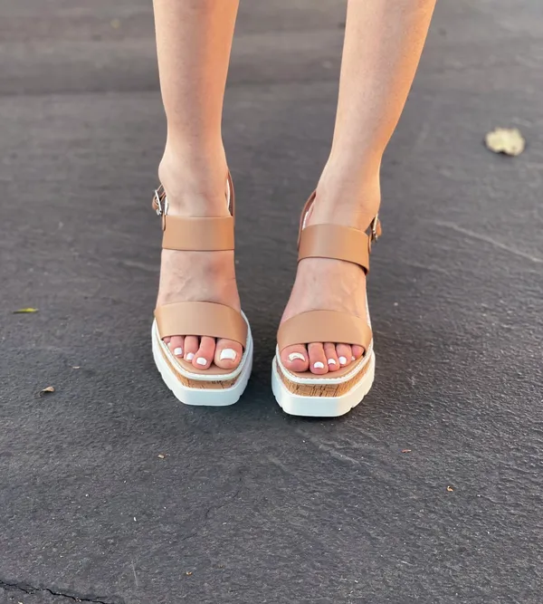Tan/Natural Cork Platform Wedge Tan Size 7 - Image 2