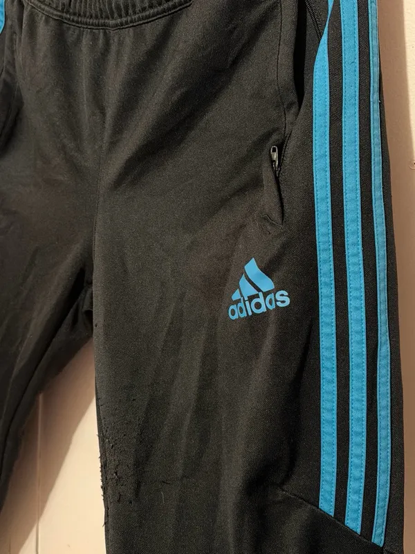 adidas Black Joggers with Teal Three-Stripes - Image 2