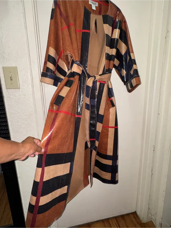 Plaid Belted Utility Trench Coat in Brown and Black - Image 8