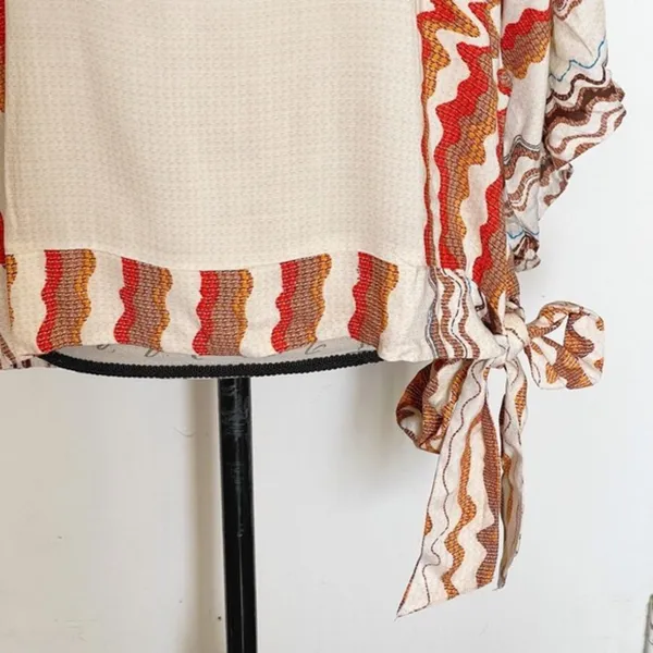 Unique spectrum Blouse Kimono Sleeve Side Tie Boho Southwestern Tribal Sz Large - Image 5