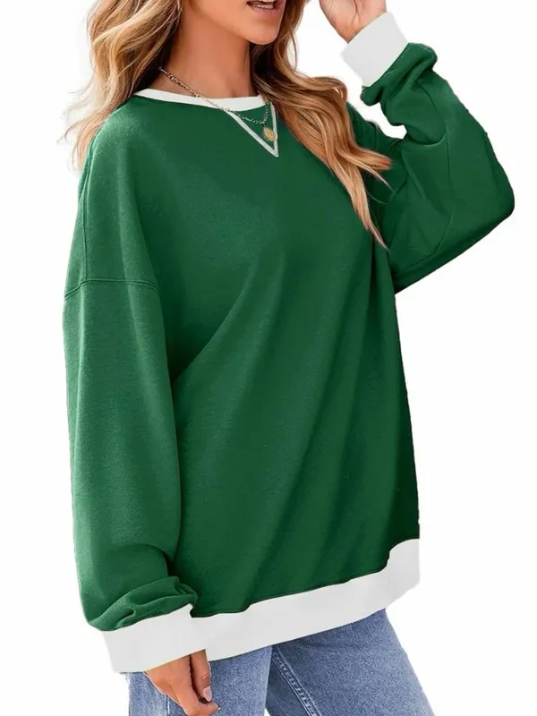 Fantaslook Women's Green Oversized Crewneck Sweatshirt Size Small - Image 2