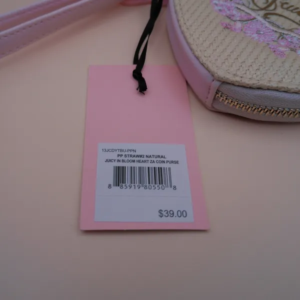 Juicy Couture Juicy In Bloom Heart Straw‎ Coin Purse Pink Floral Wristlet NWT - Image 4