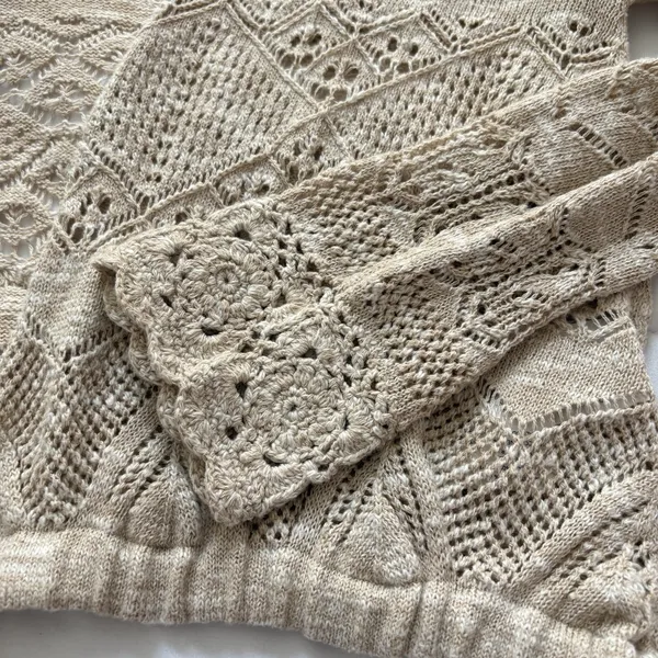 Anthropologie Cardigan Womens XXS Beige‎ Cottagecore Peasant Prairie Dainty - Image 4