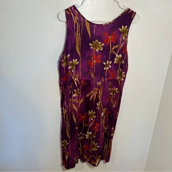 Vintage Caribou Women's Size Medium Sleeveless Dress Purple Tropical Floral 6203 - Image 7