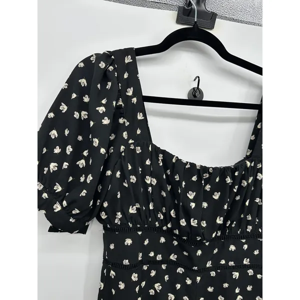 Lulus Black Floral Milkmaid Jumpsuit Sz M Puff Sleeve Wide‎ Leg Square Neck - Image 5