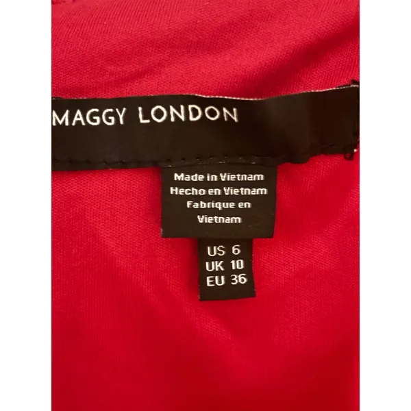 Maggy London Red White Leaf Print Sleeveless Maxi Dress Pleated Keyhole Size 6 - Image 8