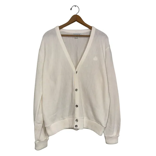 Vintage Izod Cardigan Sweater White Acrylic V-Neck Button Front Large USA Made - Image 2