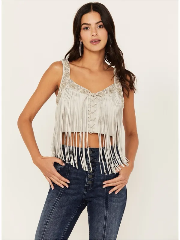 $250 Nwot Idyllwind Women'S Georgia Leather Fringe Lace-Up Bustier L - Image 2