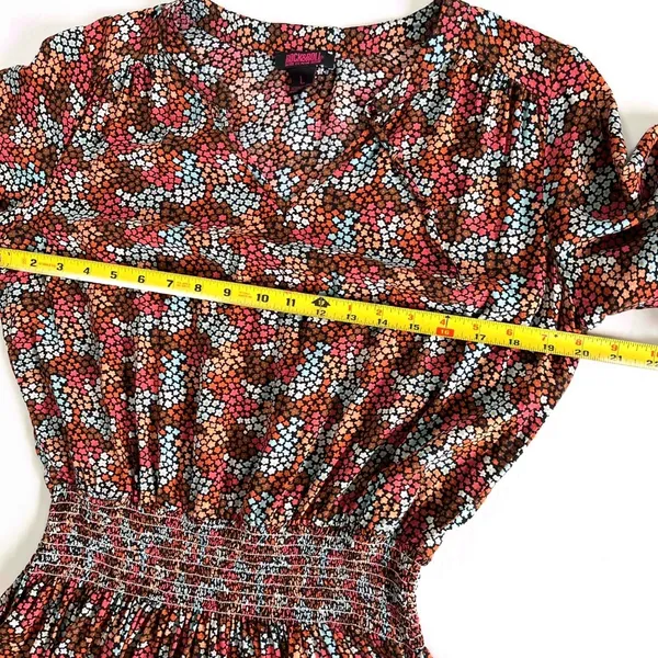 Rock & Roll Cowgirl Sz L Ditsy Floral Print Flowy Mini Dress Rust Copper Smocked Waist‎ - Image 8