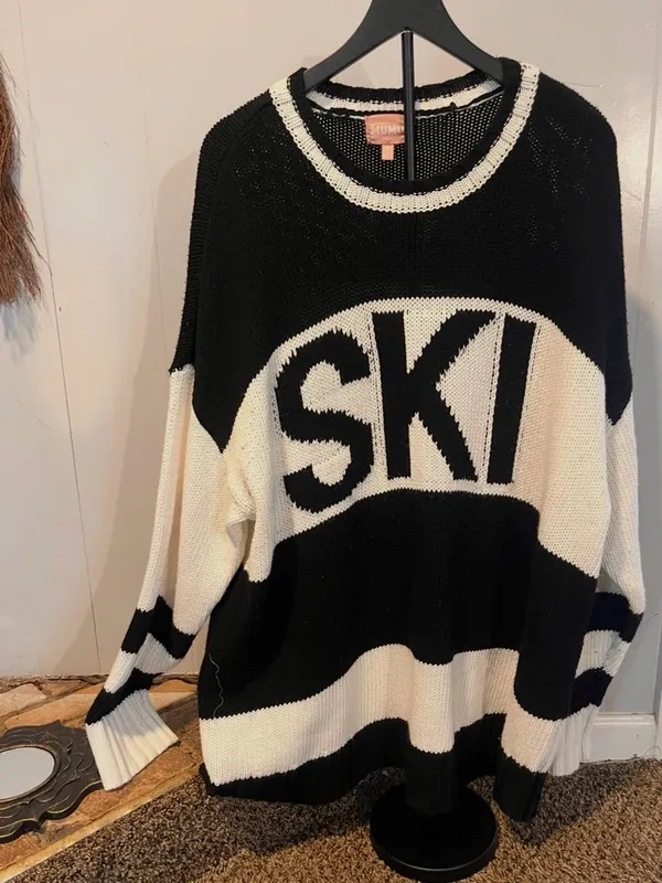 Show Me Your Mumu Ski oversized Sweater black and white knit block design XXL - Image 2