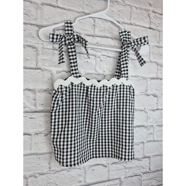 ​21 Saints Black White Gingham 2 Piece Set Ric Rac Scallop Crop Top Skirt Size M - Image 5