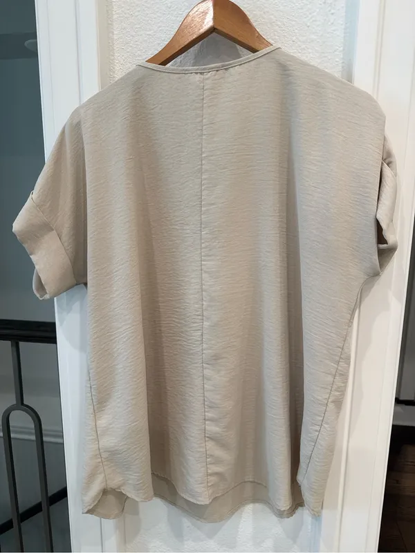 Entro Beige Oversized Dolman Short Sleeve Relaxed Tunic Top Large - Image 4
