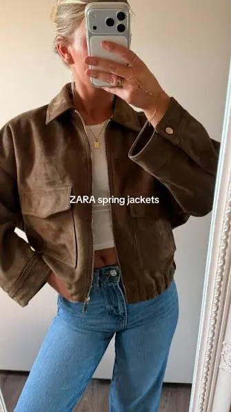 Zara Brown Tan Suede Faux Leather Bomber Jacket Outerwear - Image 3