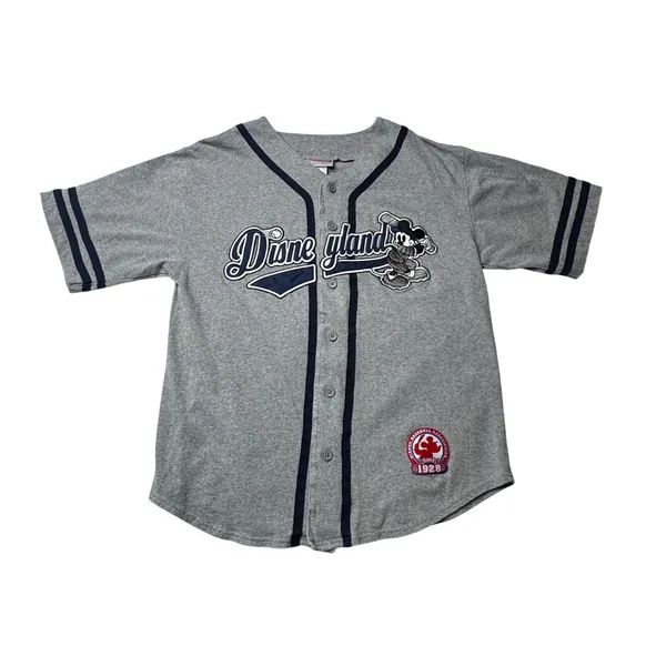 Disney Disneyland 55th Anniversary Mickey Mouse Baseball Jersey Gray Navy Small - Image 3