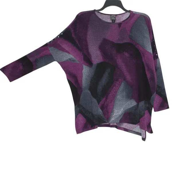 Clara Sun Woo Sweater Boxy Oversized Dolman Abstract Art To Wear Travel Purple M - Image 2
