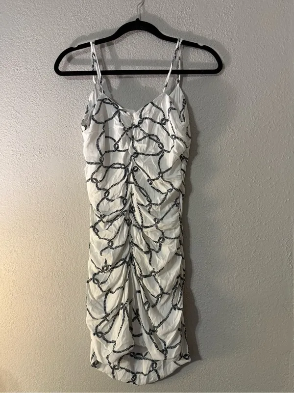 NWOT WeWoreWhat Ronnie White Mini Dress with Black Rope Print - Image 4