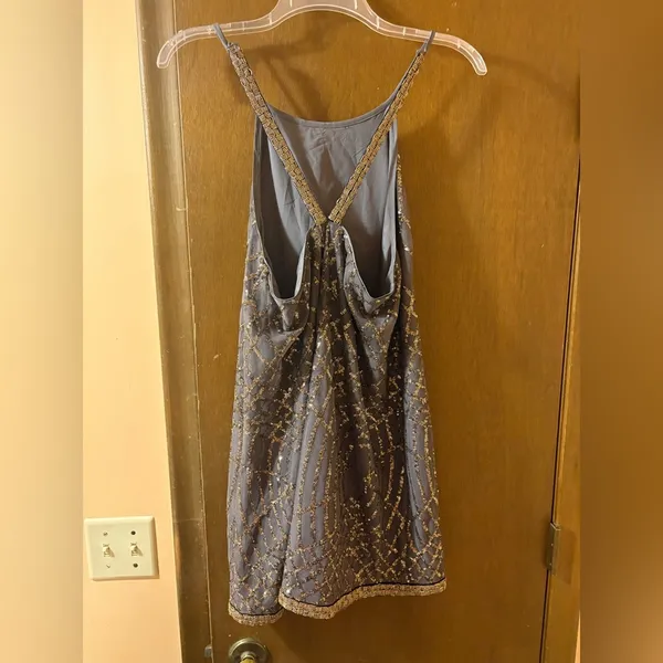 Goldy Sequin Beaded Mini Cocktail Dress in Gray - Image 5