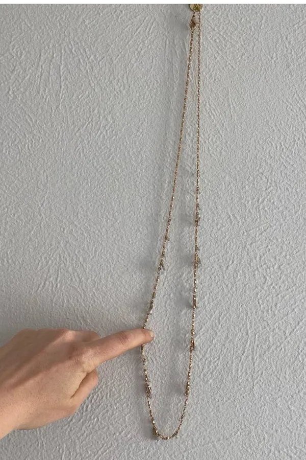 Loft rose gold long chain with small tassels and beads - Image 2