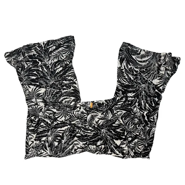 Womens M Black White Tropical Print Wide Leg Palazzo Pants Pull On Beach Resort - Image 3