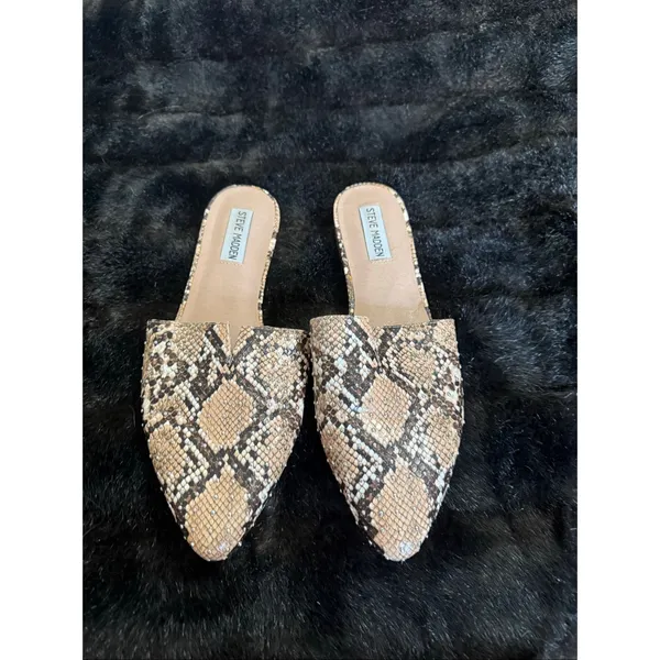 STEVE MADDEN Ally Snake Embossed Studded Mules Tan Womens 10 - Image 2
