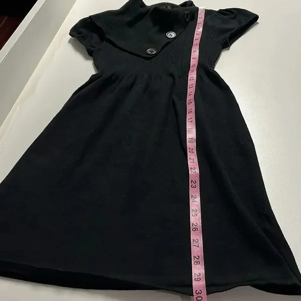 Imperfect black‎ mini sweater dress ribbed top cute buttons stretchy XXS XS - Image 5