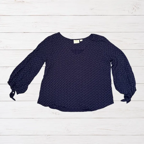 Maeve Pernille Navy Polka Dot Tie-Sleeve Blouse Women's XL Anthropologie - Image 2