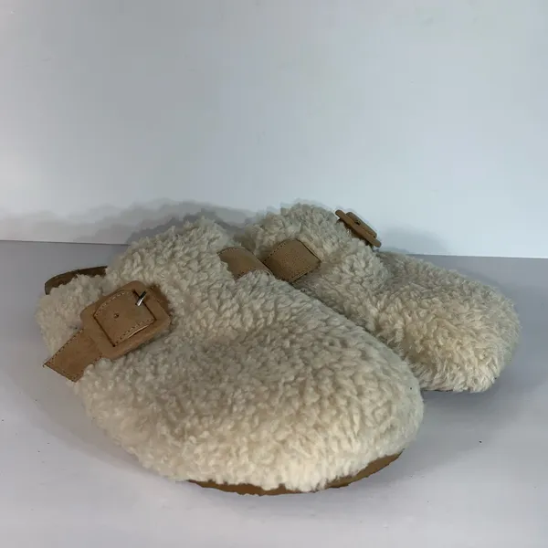 J. Crew Sherpa Buckle Clog Slippers in Tan/Cream, Women’s Size 8 - Image 2
