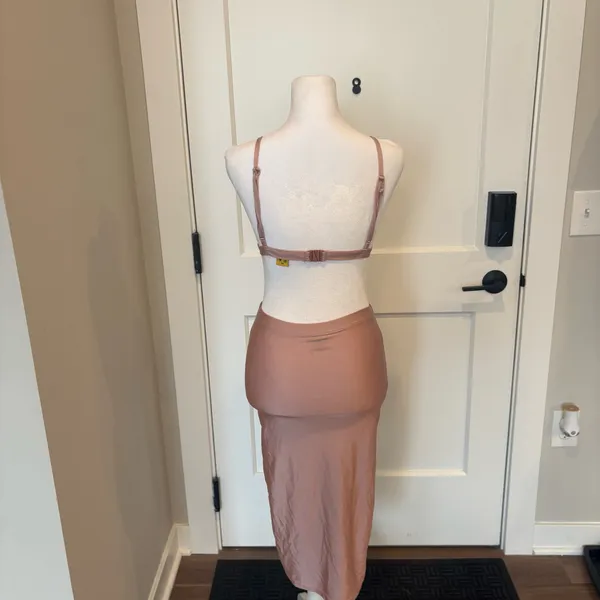 Daisy Pink 2 Piece Set Skirt & Bralette Small Satin Stretch Midi Skirt Matching Set - Image 5